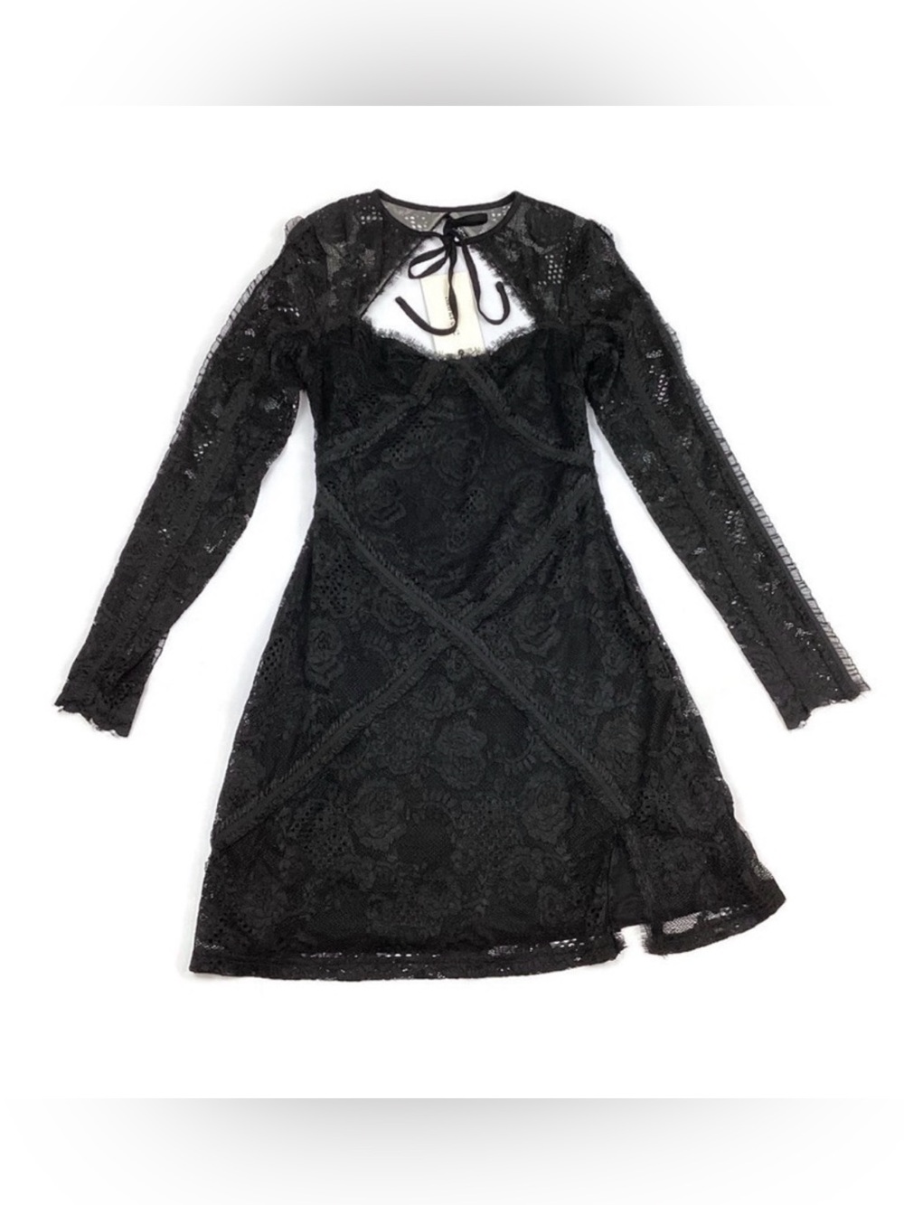Alana Eve Long Sleeve Black Lace Bodycon Mini Dress NEW! Retail $199